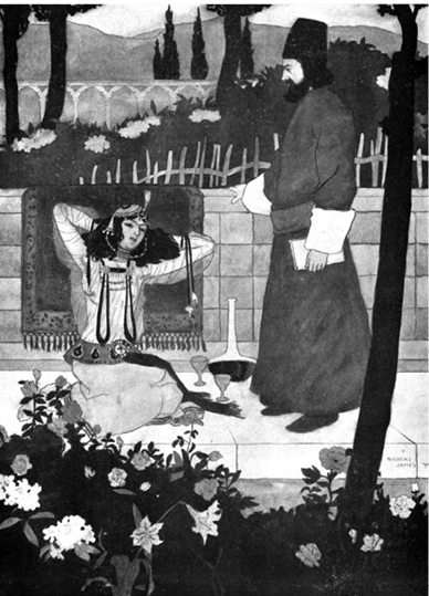 PLATE III Illustration by Gilbert James (fl. 1865-1941) for quatrain 13 in FitzGerald&rsquo;s first edition, published by Leonard Smithers in 1898.