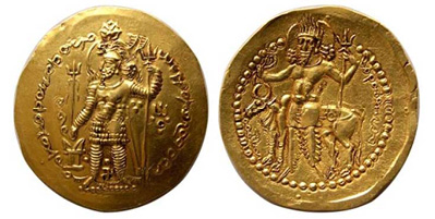 PLATE VII. Gold coin of the wazurg Kušān šāh ‘great king of Kūšān’ Ōhrmazd 1. The obverse represents Oηþο in the company of the Nandī Bull. Image licensed under CC BY-3.0 Unported; https://commons.wikimedia.org/wiki/ (File:Hormizd_I_Kushanshah_circa_AD_285-300.jpg; original image CNG Coins).