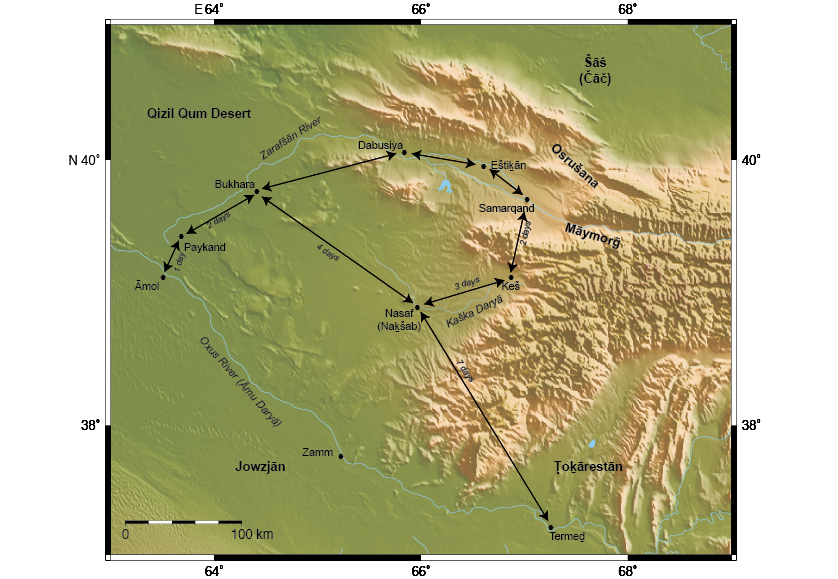 Figure 3. Sogdia. (Map created with Generic Mapping Tools and NOAA topographic data.)