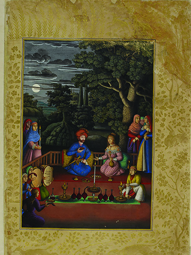 PLATE III. “Bahrām Gōr with the Indian Princess,” Moḥammad Zamān, 1086/1675-76. © British Library Board, Or. 2265, fol. 221v.