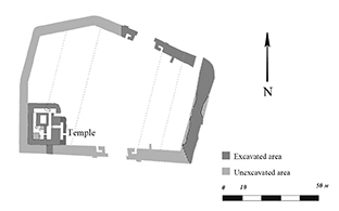 Figure 2. Preliminary plan of the cultic structure (Phase 2) and the Kyzyltepa Citadel. Modified based on Sverchkov et. al., 2013: p. 61, fig. 22, and Sverchkov and Wu, 2019, p. 115, fig. 16.