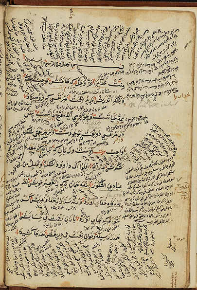 PLATE V. Opening page of the Golestān by Saʿdi Širāzi, Persian text with glosses in Arabic and Turkish, and notes by Jacobus Golius. Collection Josephus Justus Scaliger (1540-1609). MS Leiden Or. 242, f. 1b. Photograph courtesy of Leiden University Library,