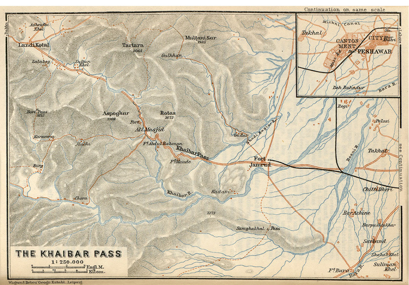 Figure 2. Map of the Khyber Pass, Karl Baedeker’s Indien: Handbuch fur Reisende, Leipzig, 1914.